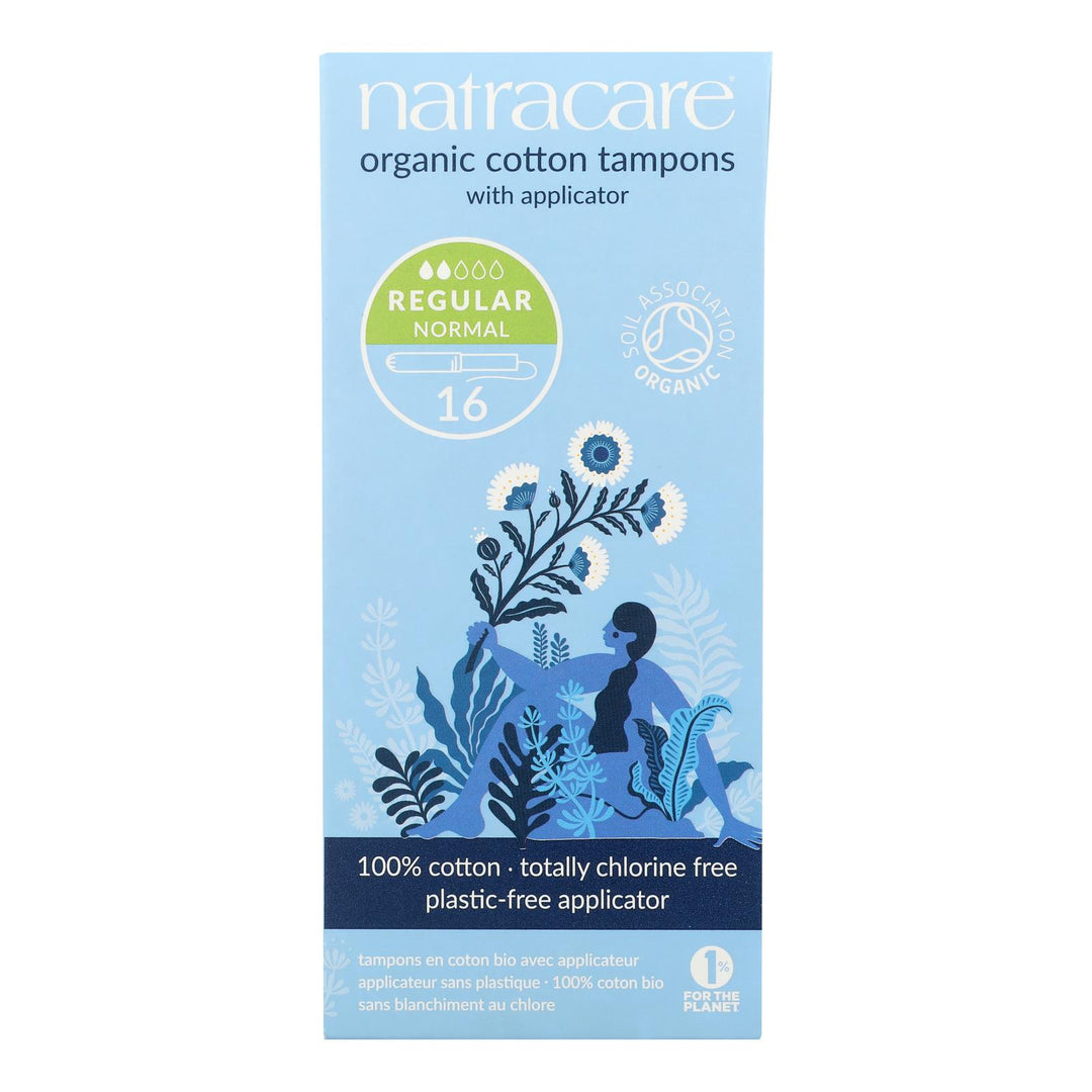 Natracare 100% Organic Cotton Tampons Regular W/ Applicator - 16 Tampons - Maras Green